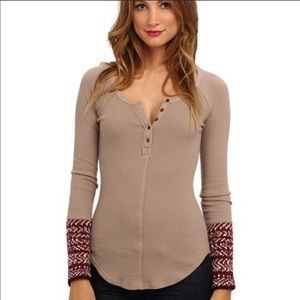 Free People Alpine Thermal Cuff Henley Waffle Top